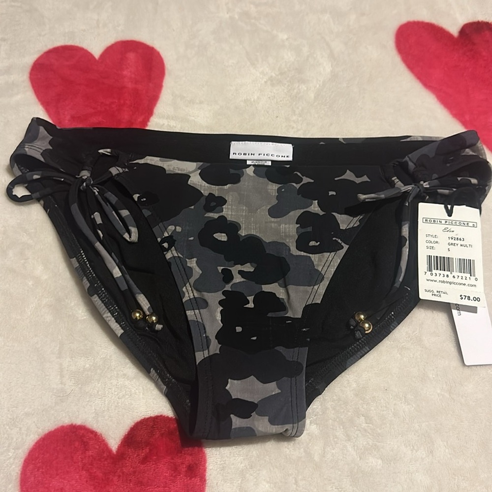 NWT Robin Piccone M Eden Camo grey multi Side Tie Bikini Bottom Swimsuit - Picture 9 of 10